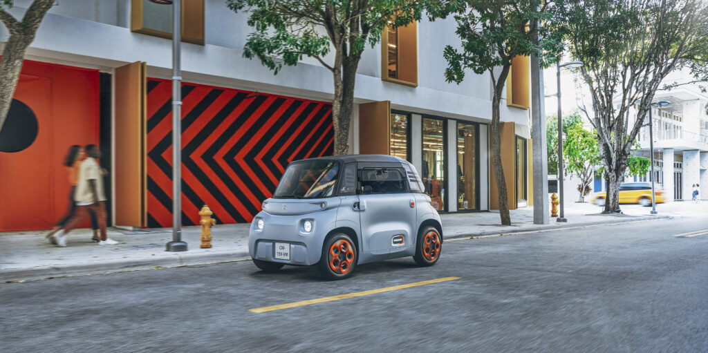 The two-seater Citroen Ami 100% electric available to 14 year old drivers