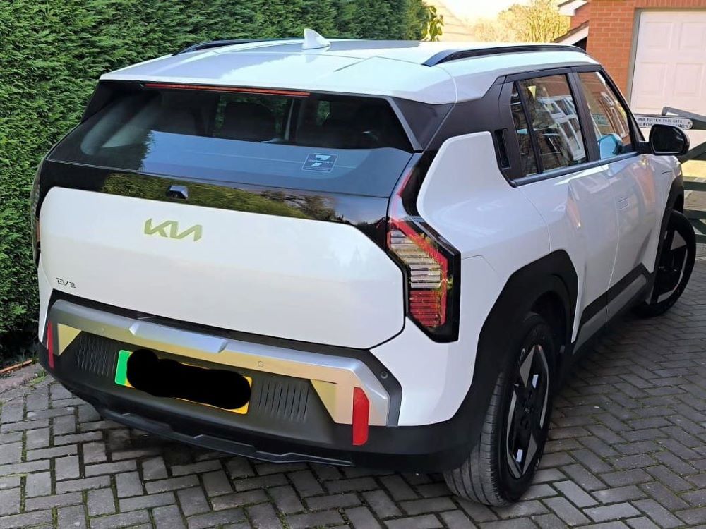 Kia EV3 rear on owner's driveway