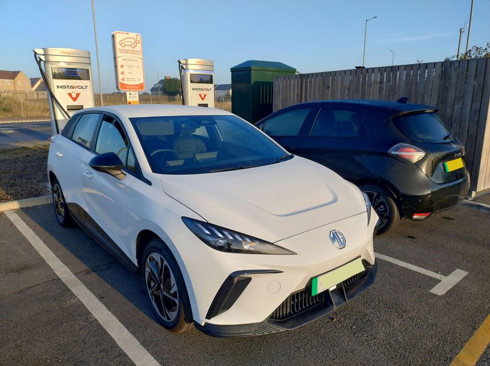 MG4 EV white charging at an InstaVolt charging station 