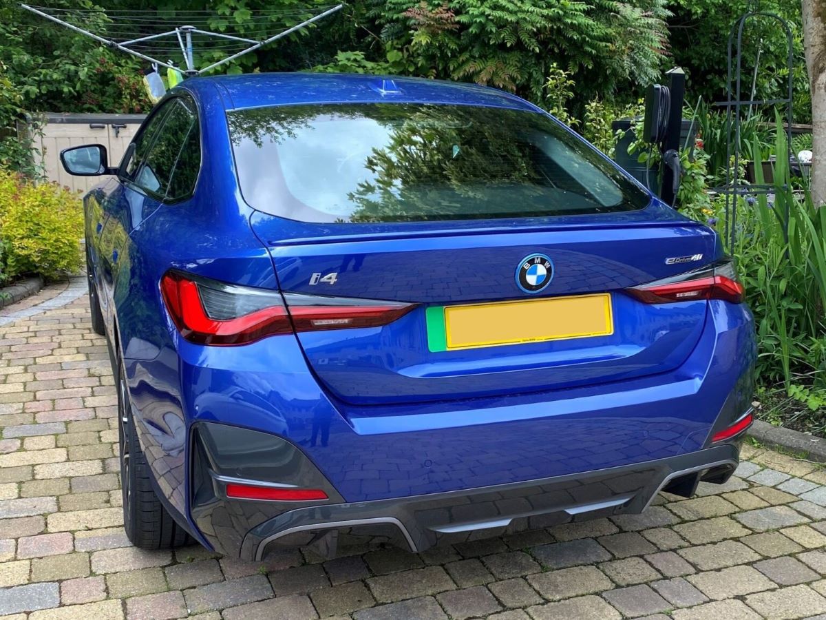 A shot of the electric hatchback tailgate of the BMW i4 which has a 470-litre luggage compartment
