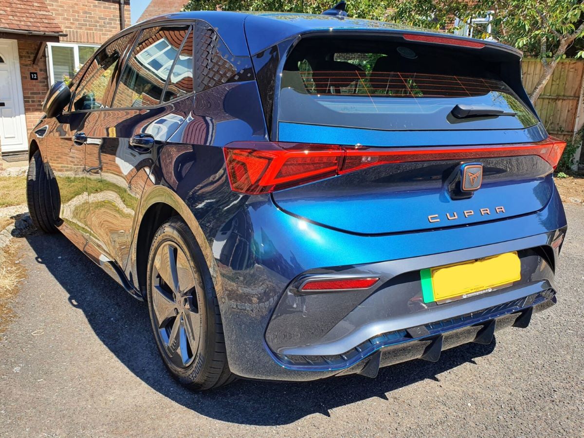 A rear view of the Cupra Born