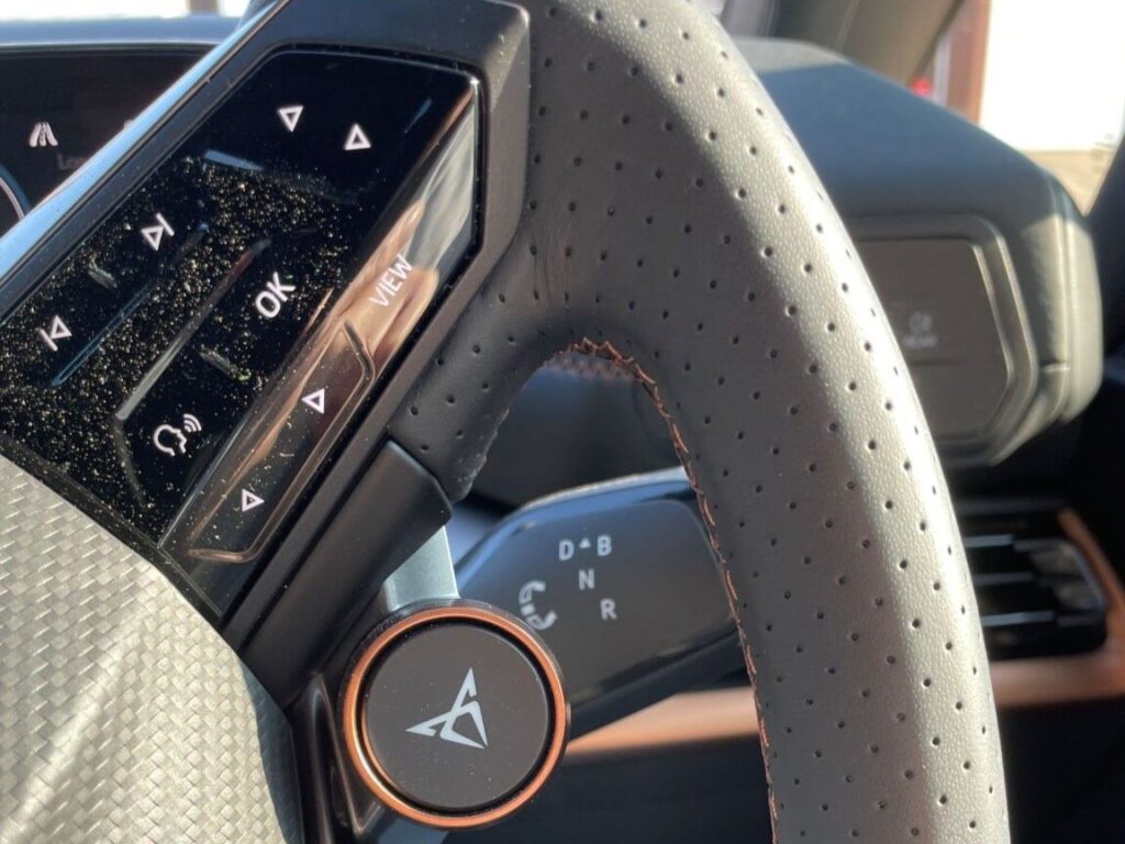 Some of the haptic buttons on the steering wheel of the Cupra Born