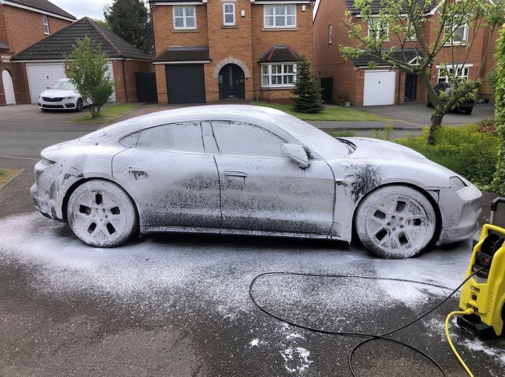 A side-on view of Paul's Porsche Taycan 97kWh 2024 having been sprayed